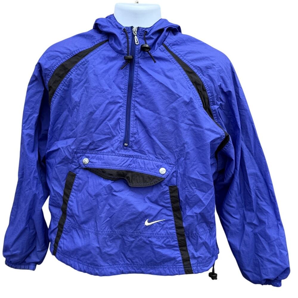VTG 90's Nike Jacket Anorak Windbreaker Purple Swoosh Pullover Hood 1/2 Zip Sz M